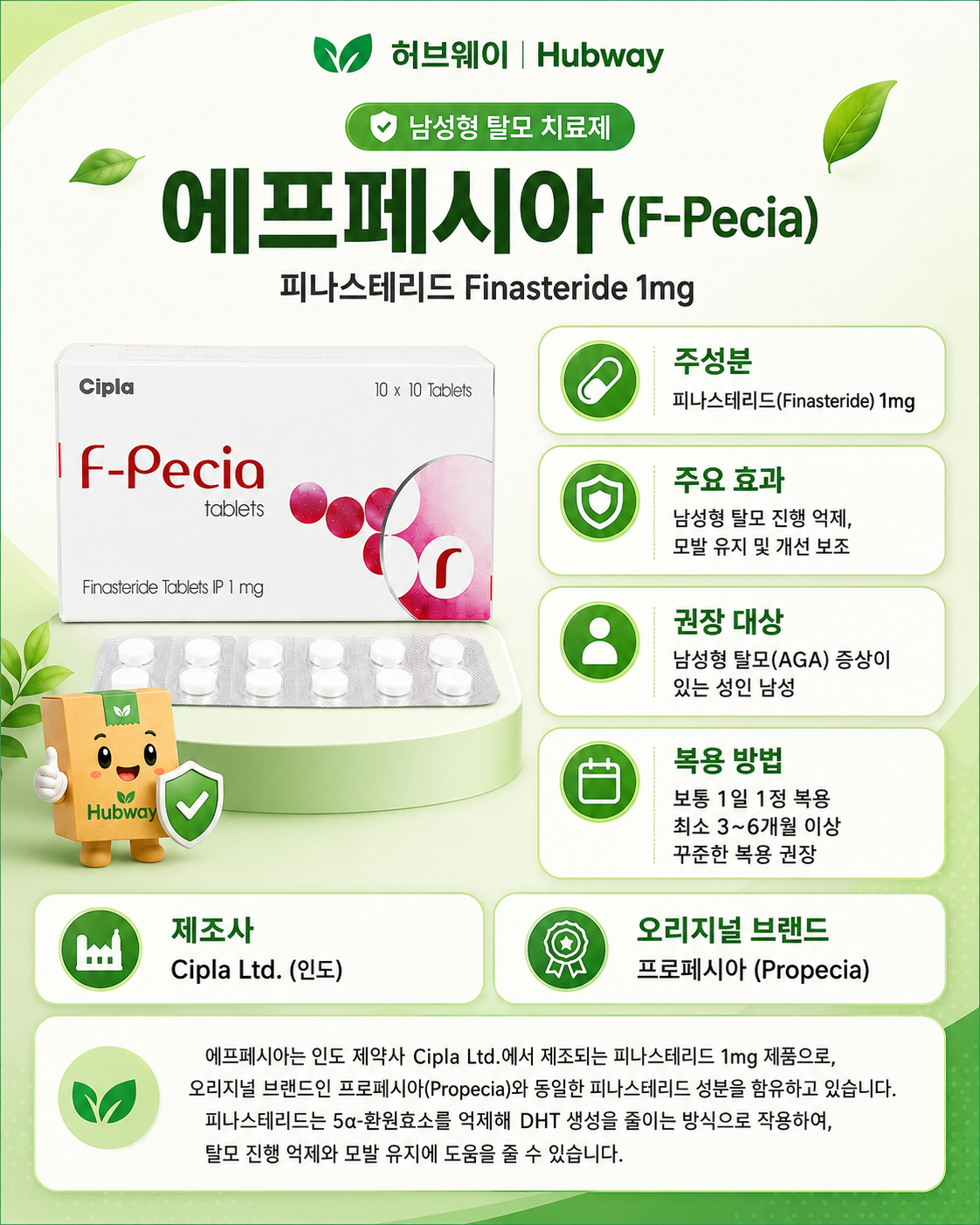 에프페시아 (피나스테리드 finasteride 1mg)